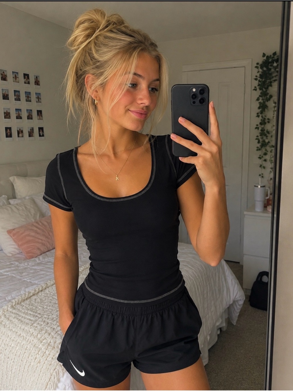 ASOS Black Scoop Neck Short Sleeve Crop Top with Contrast Stitching